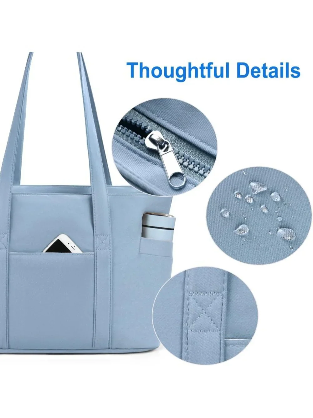 👜Women's Blue Nylon Large Tote Bag With Zipper 15.6 Laptop Sleeve Work Bag